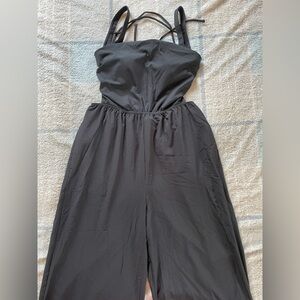 HALARA Black Strappy Wide-Leg Jumpsuit with Tie Back